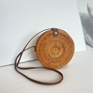 Rattan Straw Circle Bag NWOT Brown